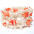 Pink coral & freshwater pearl bracelet